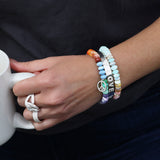 Rainbow Opal Mix Bracelet with Diamond Peace Sign Charm - 8mm