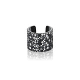 Black and White Cobblestone Diamond Wide Cuff Ring