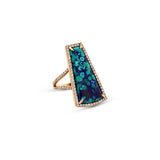 14k Azurite & Malachite Diamond Split Shank Ring - One of a Kind