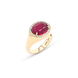 14K Gold Pink Tourmaline Diamond Halo Bombe Ring