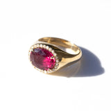 14K Gold Pink Tourmaline Diamond Halo Bombe Ring