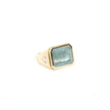 14k Gold Aquamarine and Diamond Signet Ring with Hidden Evil Eye "One of a Kind"