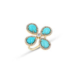 14k Turquoise Cross Ring with Diamond Halo & Diamond Bezel Center - One of a Kind
