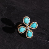 14k Turquoise Cross Ring with Diamond Halo & Diamond Bezel Center - One of a Kind