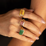 The Joni 14k Gold Emerald Cut Ring - Strawberry Quartz "One of a Kind"
