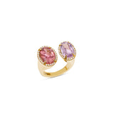 14k Diamond Halo Two Stone Ring - Pink Tourmaline & Kunzite