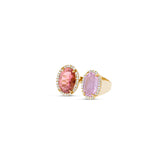 14k Diamond Halo Two Stone Ring - Pink Tourmaline & Kunzite