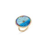 14k Opal and Turquoise Inlay Sunrise with Diamond Bezel Ring