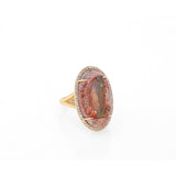 14k Mexican Fire Opal Oval Ring with Diamond Halo "One of a Kind"