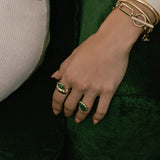 14k Teardrop Emerald and Diamond Bezel Two Stone Ring