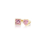 14K Diamond Halo Two Stone Ring - Pink Tourmaline Square & Heart