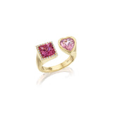 Bague cœur deux pierres en or 14 carats - Tourmaline rose