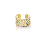 14k Rainbow Gemstone Sunrise Mini Cuff Ring