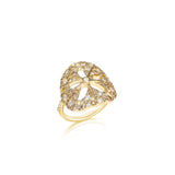 14k Sand Dollar Saddle Ring with Champagne & White Diamonds