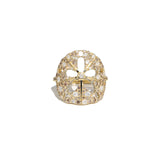 14k Sand Dollar Saddle Ring with Champagne & White Diamonds