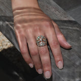 14k Sand Dollar Saddle Ring with Champagne & White Diamonds