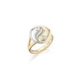 14k Yellow Gold & Silver Yin Yang with Diamond Bezels Ring