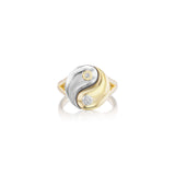 14k Yellow Gold & Silver Yin Yang with Diamond Bezels Ring