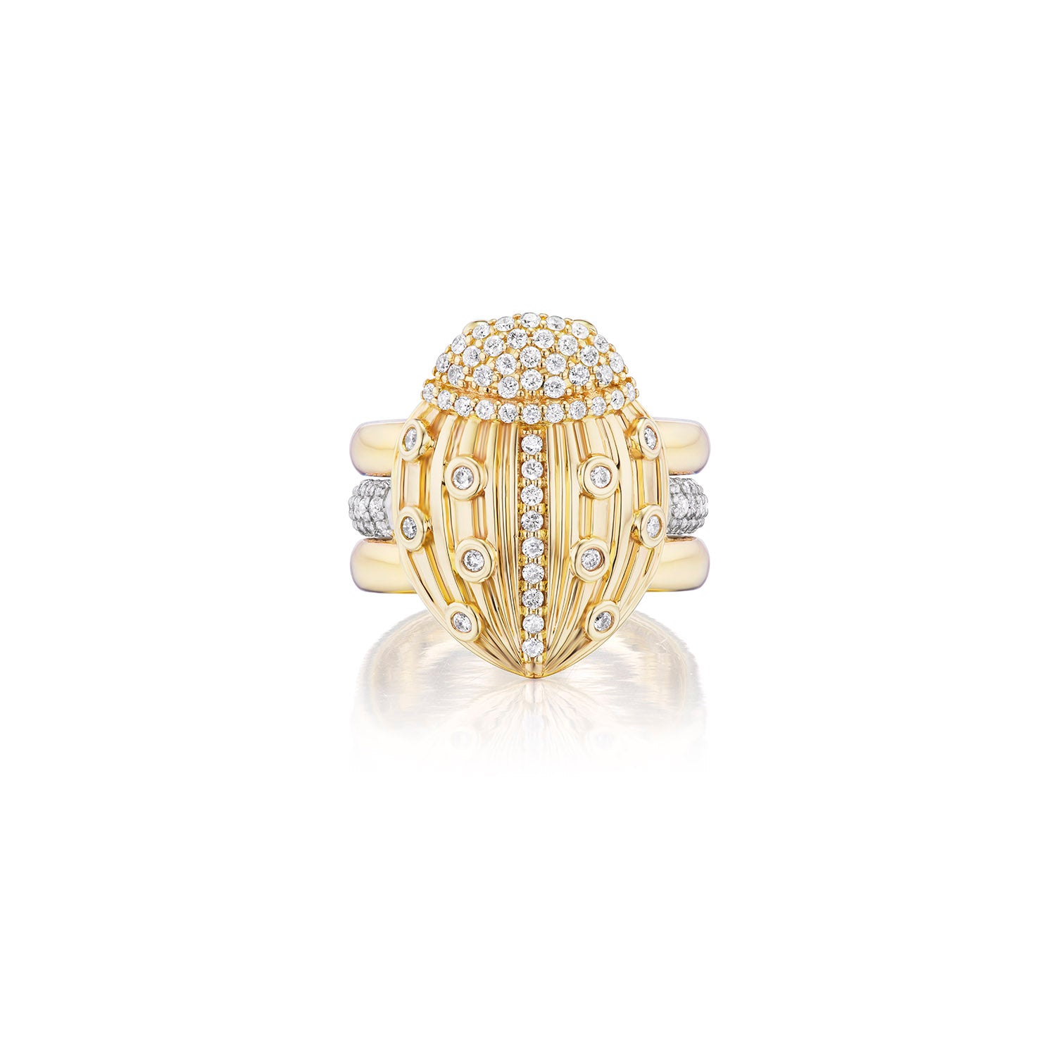 14k Diamond Love Bug Triple Shank Ring