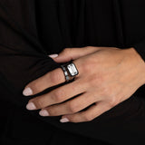 14k Crystal Quartz with Black Rhodium Trim Double Donut Shank Ring