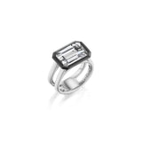 Crystal Quartz with Black Rhodium Trim Double Donut Shank Ring