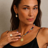 14k Torus Medallion on Rainbow Gemstone Knotted Necklace - 18"