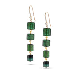 14k Green Tourmaline Four Drop Earrings with Diamond French Hooks - One of a Kind