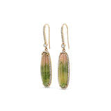 14k Watermelon Garnet Oval Drop Earrings on Diamond French Hooks "One of a Kind"