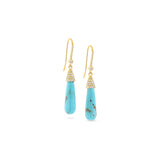 14k Kingman Turquoise Teardrop Earrings on Diamond French Hooks "One of a Kind"