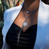 Diamond Sun Pendant with Multi Chain Fringe Necklace - 18"