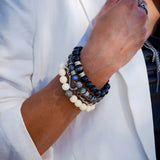 Onyx Beaded Bracelet with Yemen Coral Center Bead and Diamond Rondelles - 10mm
