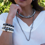Tahitian Pearl Hand Knotted Necklace with Diamond Rondelles - 18"