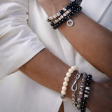 Diamond Open Heart Charm on Beaded Onyx Bracelet - 8mm