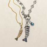 Swimming Through Life Diamond Articulated Fish Pendant Necklace - 17"