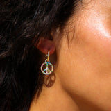 14k Rainbow Gemstone Peace Sign Earrings