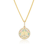14k Rainbow Gemstone Sunrise Pendant Necklace - 20"