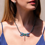 Boulder Opal Dragonfly Pendant on Cable Chain Necklace - One of a Kind