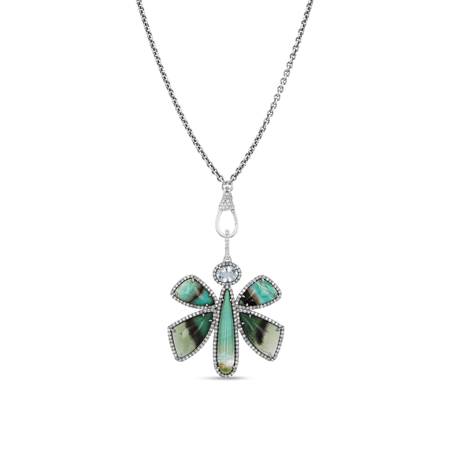 Petrified Indonesian Wood & Diamond Butterfly Pendant - One of a Kind