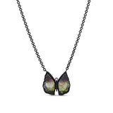 Green Tourmaline & Black Diamond Butterfly Pendant on Black Cable Chain - One of a Kind