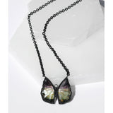 Green Tourmaline & Black Diamond Butterfly Pendant on Black Cable Chain - One of a Kind