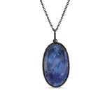 Blue Opal and Black Diamond Oval Pendant - One of a Kind