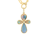 14k Indonesian Opal Diamond Cross Pendant on Soho Chain Necklace "One of a Kind"