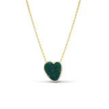 14k Green Dioptase Druzy Freeform Heart Pendant on Cable Chain Necklace - One of a Kind