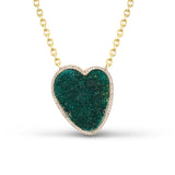 14k Green Dioptase Druzy Freeform Heart Pendant on Cable Chain Necklace - One of a Kind