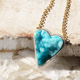 14k Chrysocolla Druzy Heart Pendant on Cable Chain "One of a Kind"