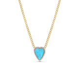 14k Turquoise Heart with Diamond Baguettes on Curb Chain Necklace "One of a Kind"