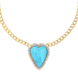 14k Turquoise Heart with Diamond Baguettes on Curb Chain Necklace "One of a Kind"