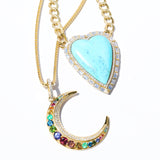 14k Turquoise Heart with Diamond Baguettes on Curb Chain Necklace "One of a Kind"