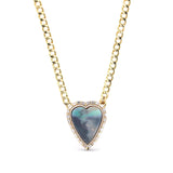14k Boulder Opal Heart Necklace in Baguette Diamond Setting "One of a Kind"