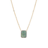 14k Green Opal and Diamond Pendant on Bezel Diamond Cable Chain - One of a Kind
